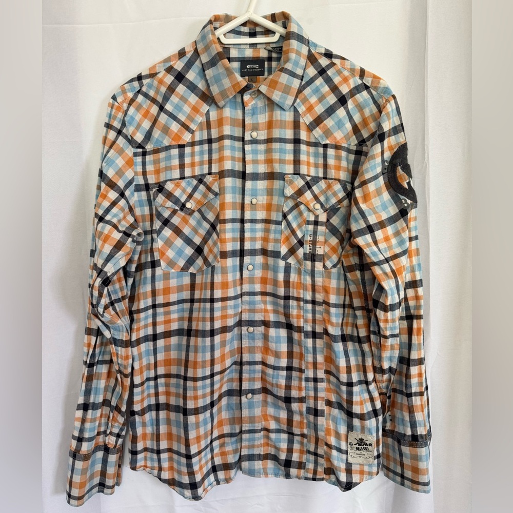 Vintage 90’s G-Star Orange and Blue Plaid Button Down Shirt
